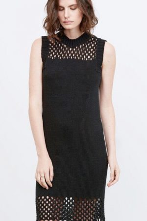 2023 Black Crochet Tunic Hollow Out O-Neck Sleevel