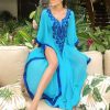2023 Blue Bohemian Embroidered Batwing Sleeve Side