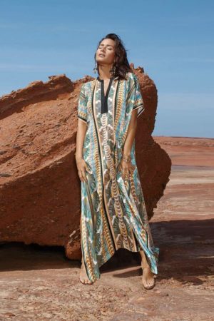2023 Bohemian Printed V-Neck Bats Sleeve Side Spli