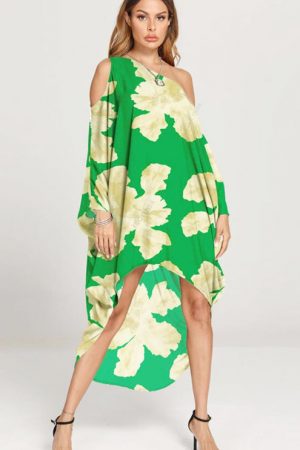 2023 Boho Print Caftan Casual Slash Neck Batwing S