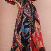 2023 Boho Printed Ruffled Maxi Dress V-Neck Bishop