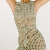 2023 Green Crochet Tunic Bikini Cover-Ups Hollow O