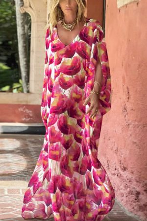 2023 Indie Folk Kaftan Casual V-Neck Half Sleeve S