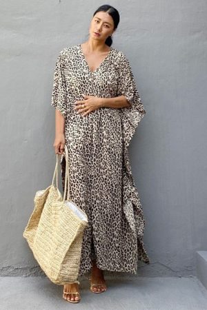 2023 Leopard Self Belted Side Split Summer Beach D