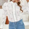 2023 Spring Casual Women Lace Shirt Hollow Out Lon