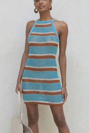 2023 Striped Bikini Cover-Ups Blue Crochet Tunic E