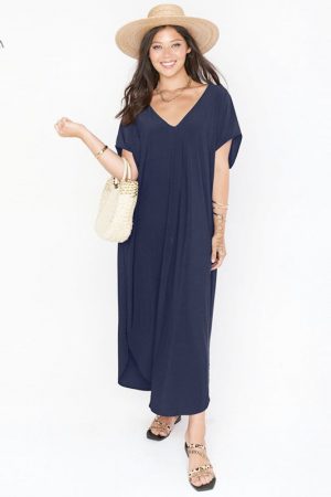 2023 V-Neck Short Dress Sleeve Long Kaftan Woman C