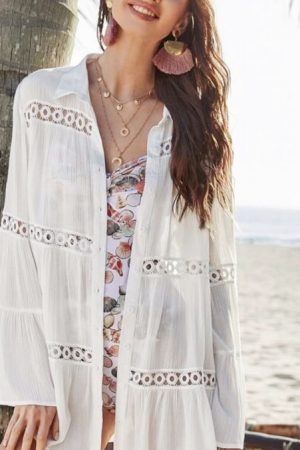 2023 Women Shirt Beach Dress Mandarin Sleeve Kafta