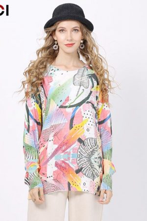 Abstract Print Women Knitted Sweater Dress Long Sl