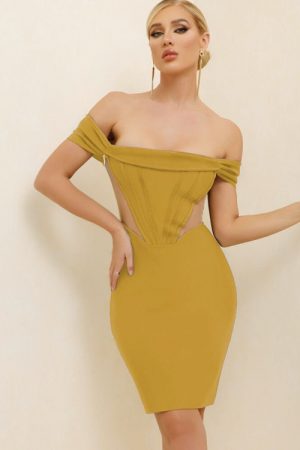 Arrival Yellow Bodycon Women Summer Off Shoulder C