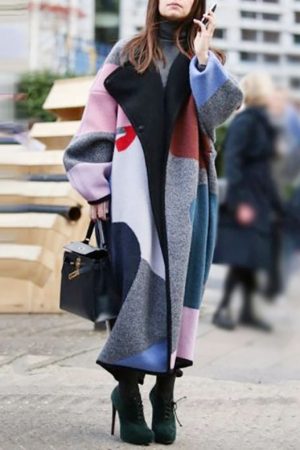 Autumn And Winter Fashion Color Matching Lapel Dig