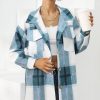 Autumn And Winter Women's Checked Long-Style Lapel