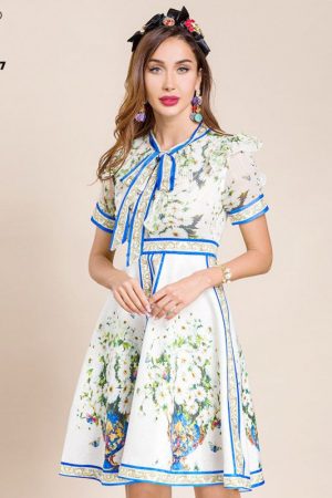 Autumn Casual Vintage Mini Dress Women's Short Sle