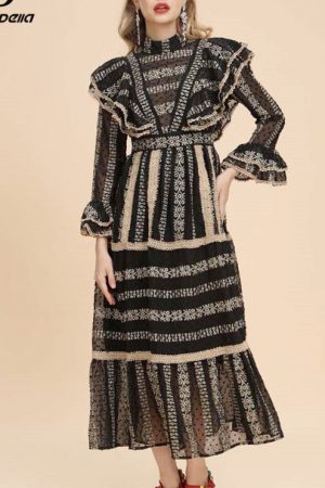 Autumn Designer Fashion Dress Women's Flare Sleeve