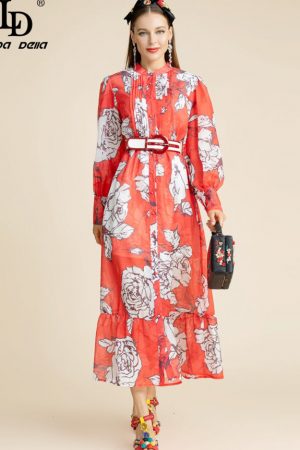 Autumn Dress Women's Lantern Sleeve Single-Breaste