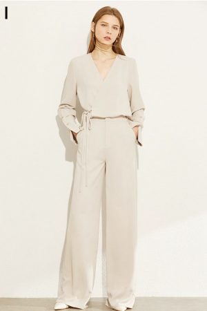 Autumn Fashion Women Solid Vneck Loose Blouse Tops