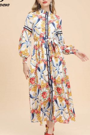 Autumn Loose Vacation Dress Women Lantern Sleeve S