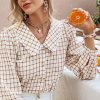 Autumn Office Lady Gingham Square Pattern Shirt Wo