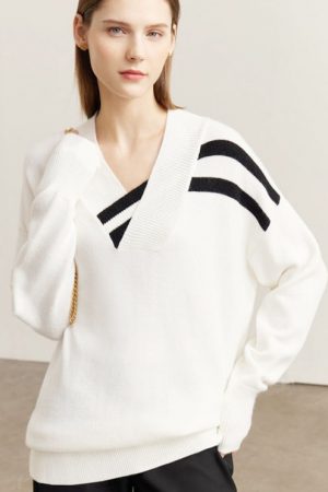Autumn Stripped Sweater For Women Causal Loose Vne