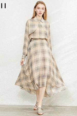 Autumn Vintage Plaid Vneck Women Shirt Tops High W