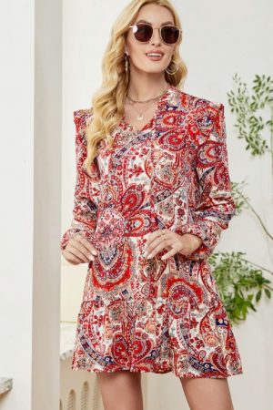 Autumn Winter Mini Dress For Women Paisley Print R