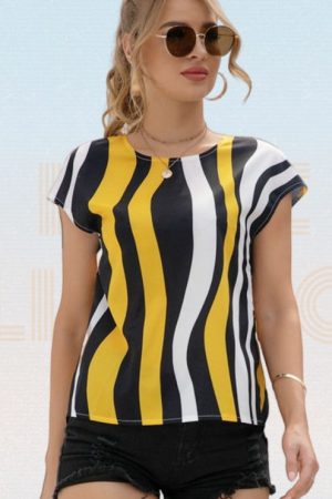 Batwing Sleeve Cutout Twist Back Striped Colorbloc