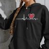 Black Heart Print Hoodies Women With Solid With Ka