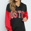 Black Red Patchwork Hoodies Women Autumn Casual Lo