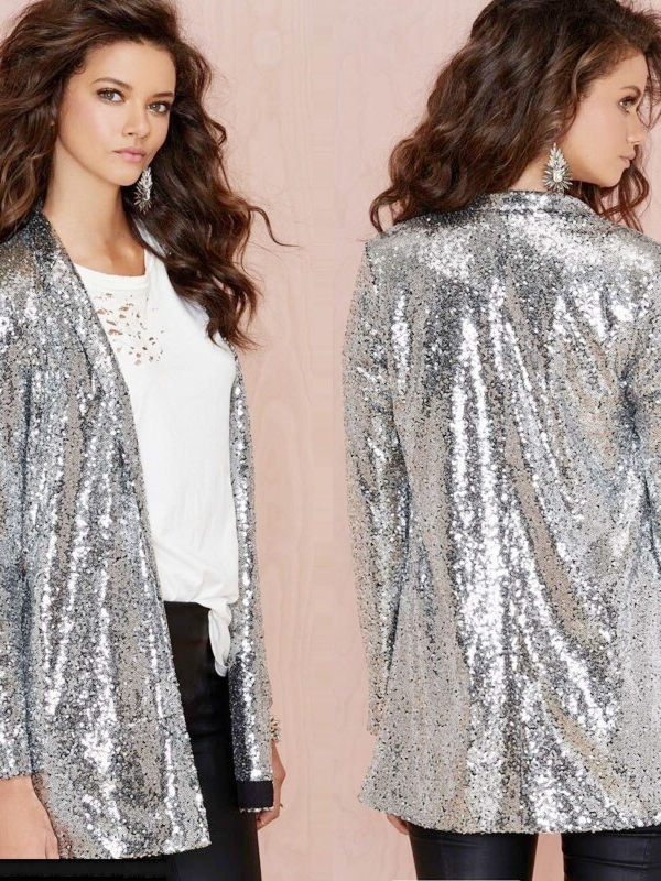 Bling Women Sequin Blazers Jacket Gold Silver Blac