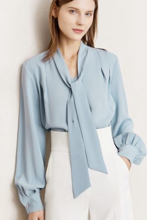 Blouse Women Autumn V-Neck Commuter Loose Ribbon D