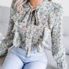 Blouses Long Sleeves Shirt Spring Bow Lace Up Flor