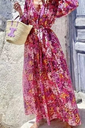 Bohemian Flower Print Long Dress 2023 Summer Plus