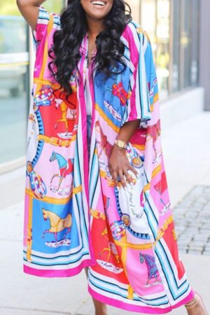 Bohemian Printed Long Kimono Dress 2023 Women's Tu
