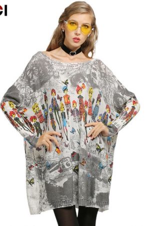 Butterfly Novel Doll Print Women Pullovers Oversiz