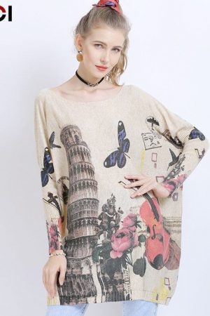 Butterfly Print Jumper Knitted Sweaters Pullover W