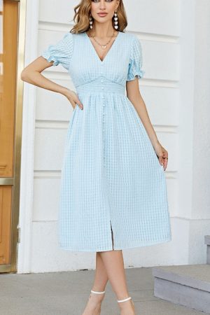 Buttons Casual Midi Wedding Spring Dress Women Off