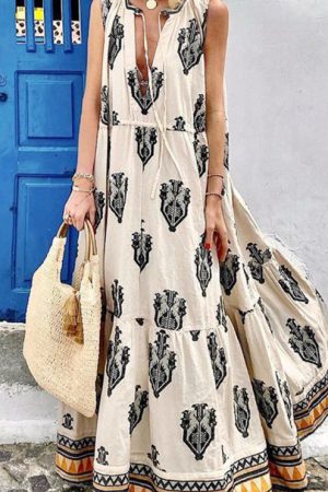 Casual Bohemian Print Sleeveless Dress 2023 Summer