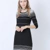 Casual Knitting Dress Half Sleeve Black O-Neck Fas