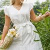 Casual V-Neck Embroidery White Plus Size Dress But
