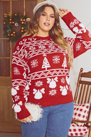 Casual Women Plus Size Christmas Sweater Winter Ja