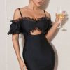 Celebrity Mini Black Ruffles Outfits Hollow Out Of
