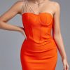Crystal Orange Bodycon Dress Evening Party Elegant