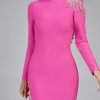 Crystal Pink Women Long Sleeve Party Dress Bodycon