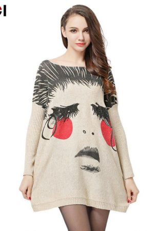 Cute Blush Print Oversized Sweaters Dresses Women