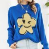 Cute Flower Smiley Cartoon Jacquard Sweater Women