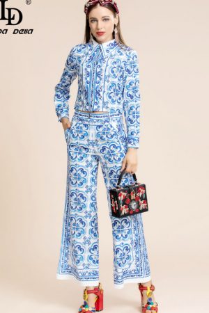 Designer Autumn Blue And White Porcelain Pants Sui