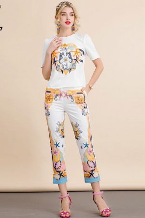 Designer Autumn Fashion Two Piece Set Women's Whit