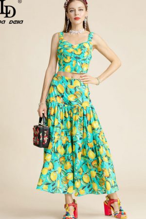 Designer Summer Cotton Vacation Skirts Suit Women