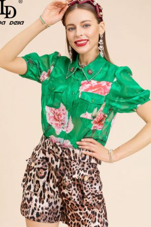 Designer Summer Vintage Shorts Suit Women's Puff S