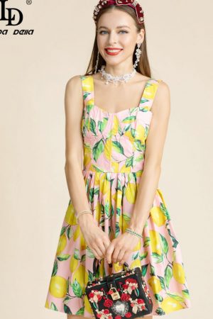 Designer Women Vacation Mini Dress Summer Lemon Pr